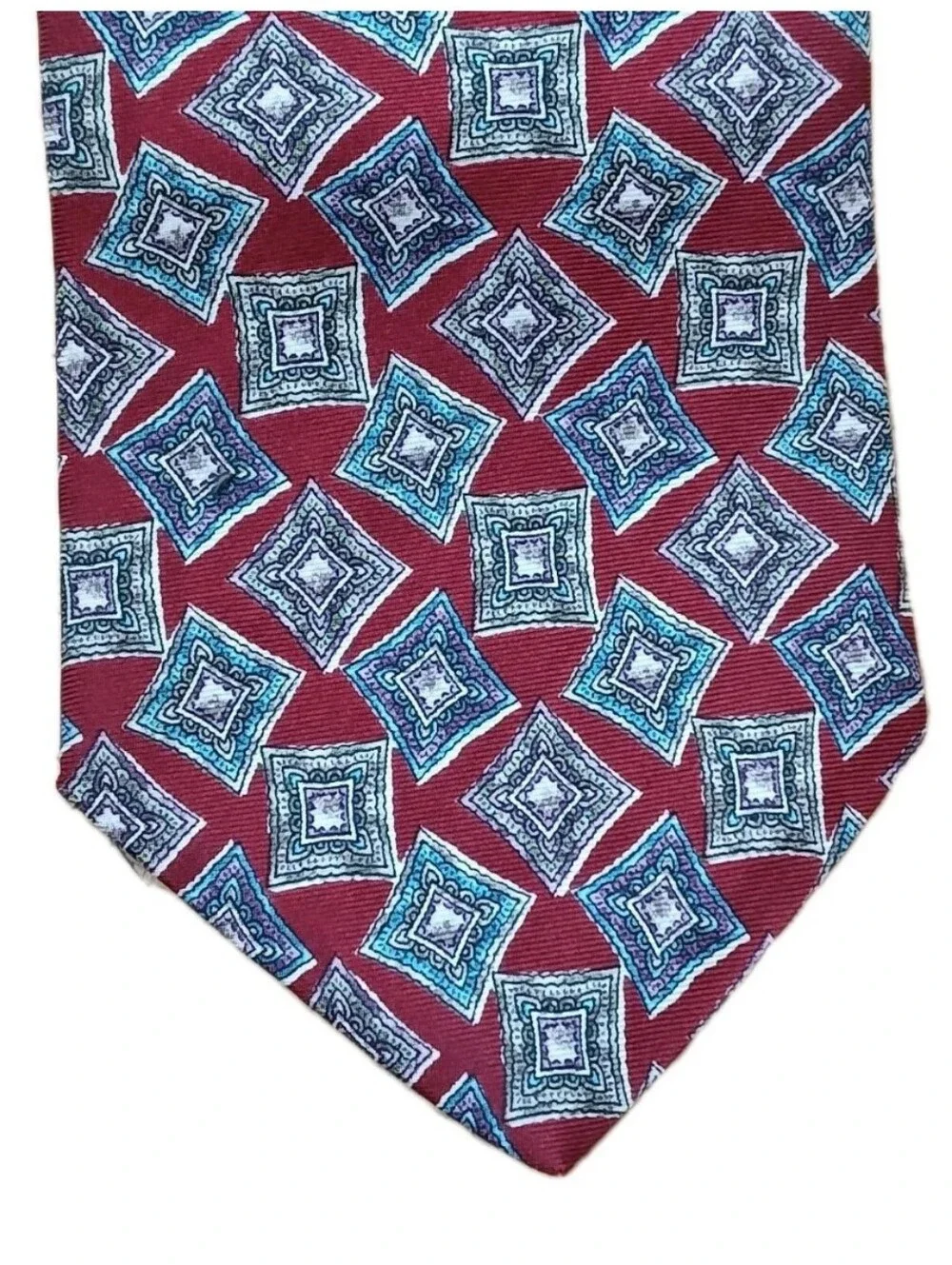 Vtg USA Christian Dior Monsieur Vintage Italian Silk Neck Tie Red Geo Diamond